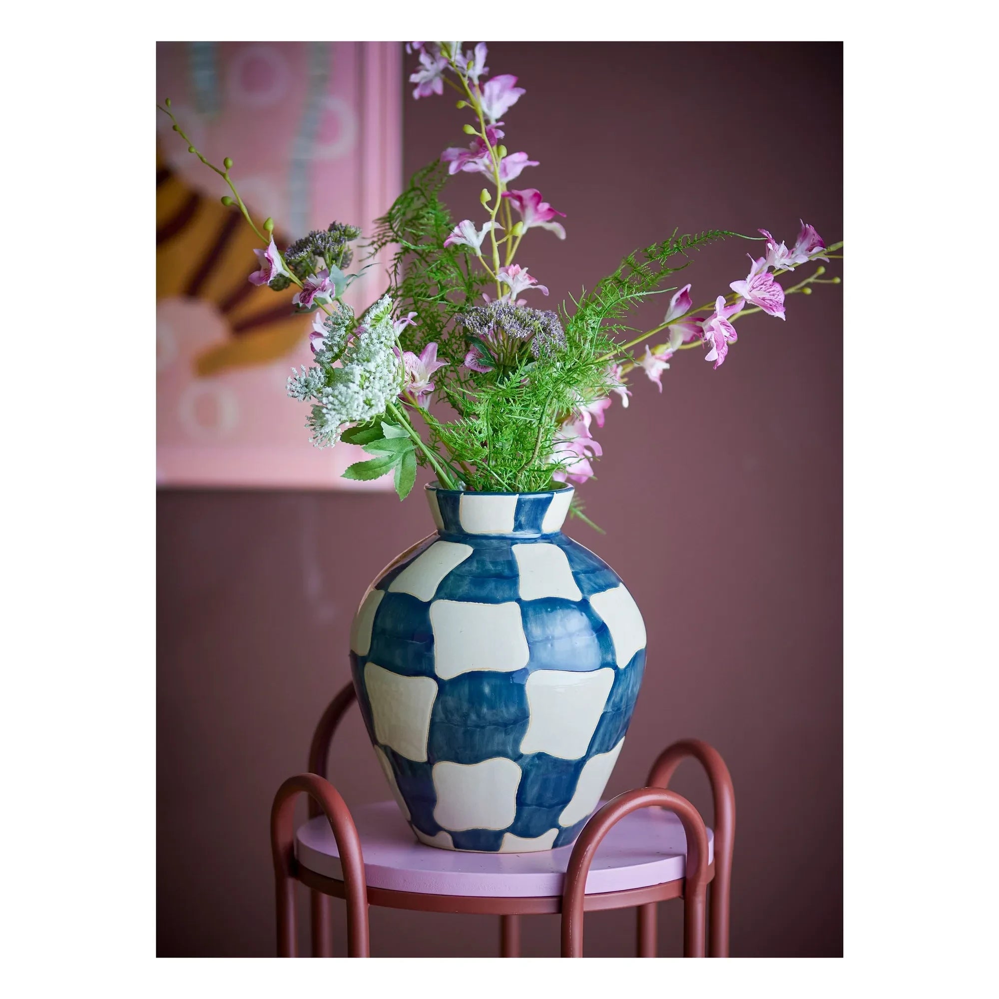 Bloomingville - Karo Stein Keramik Vase | Blau