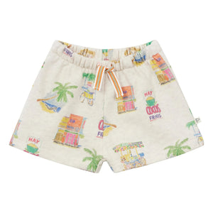 Arsène et Les Pipelettes - Bio-Baumwoll-Shorts mit Palmenprint | Ecru