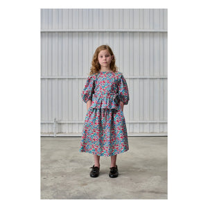 Tangerine - Midi-Rock mit Blumenmuster und elastischem Bund | Himbeerrot
