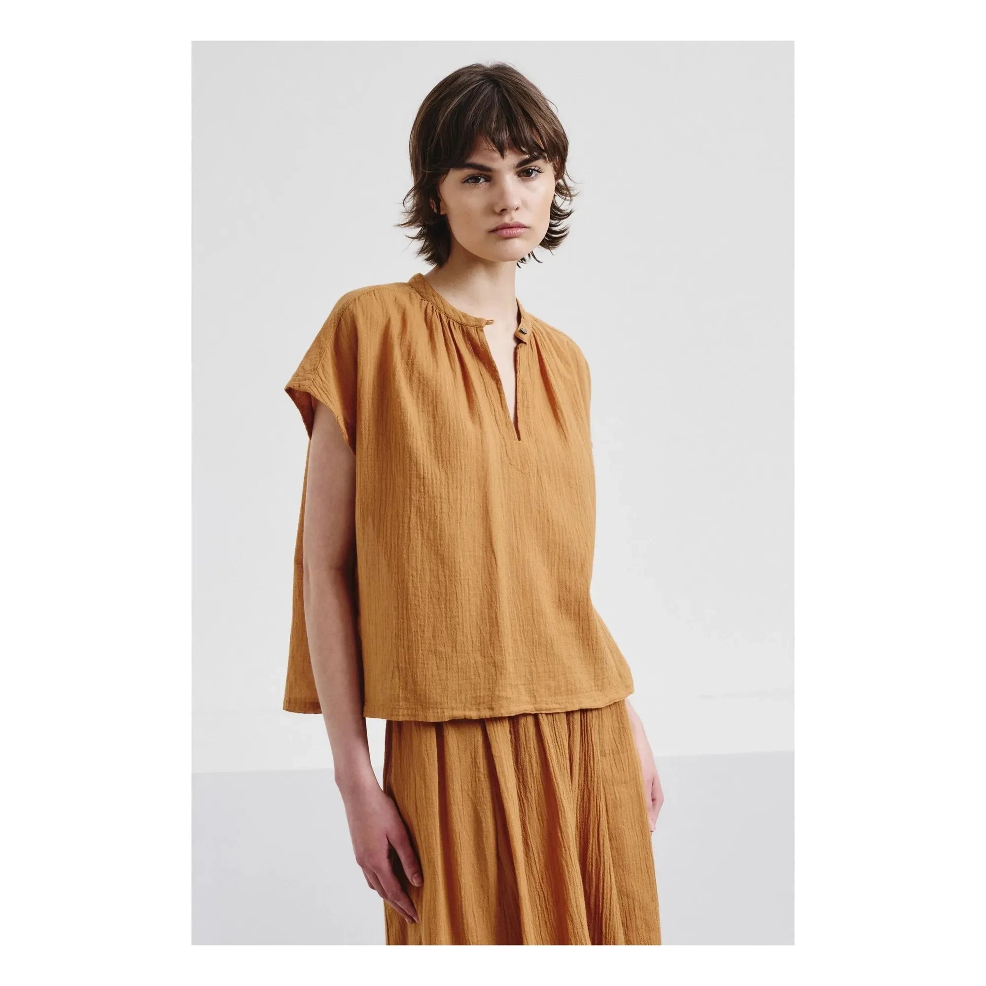 Pomandère - Kurzärmelige Bluse aus Bio-Baumwollgaze | Aprikose
