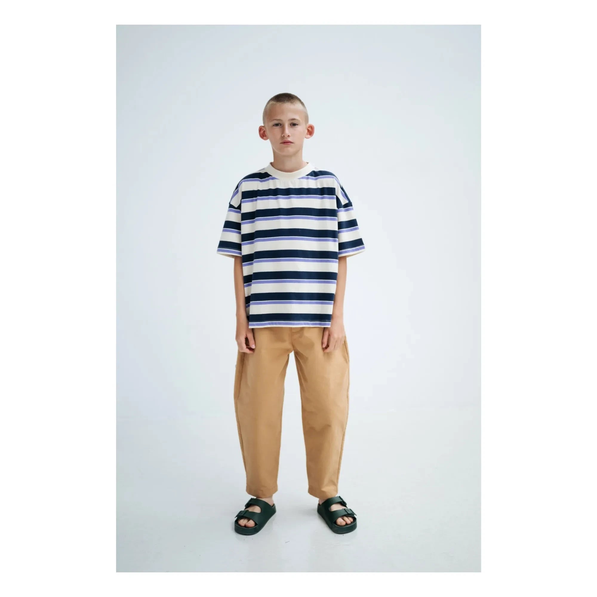 Repose AMS - Boxy Gestreiftes Bio-Baumwoll-T-Shirt | Creme
