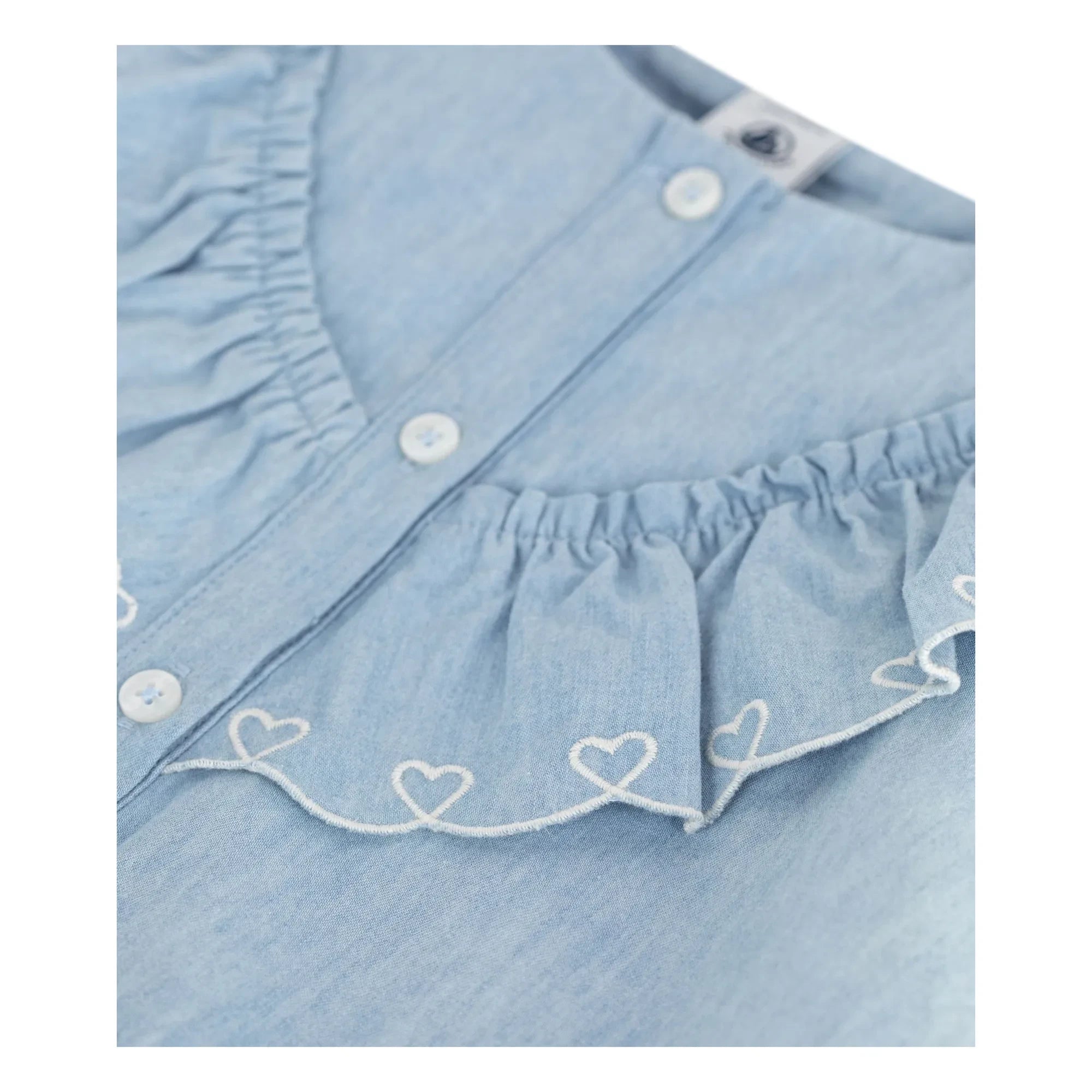 Petit Bateau - Gerüschte Bluse Chambray Bio-Baumwolle | Hellblau