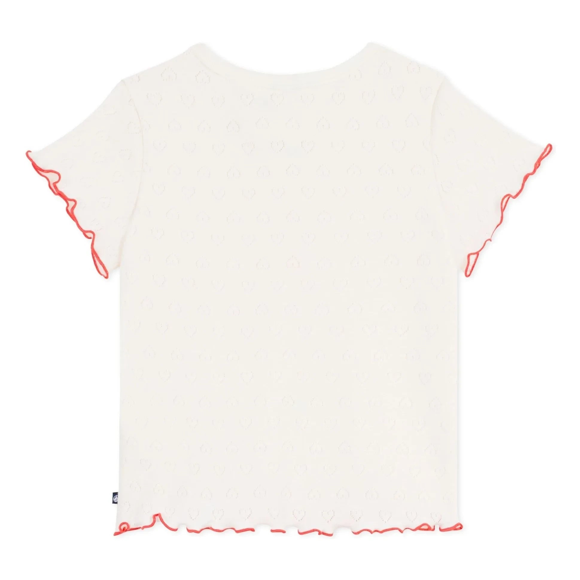 Petit Bateau - T-Shirt mit Ajurmuster, Rüschen und Herzen | Ecru