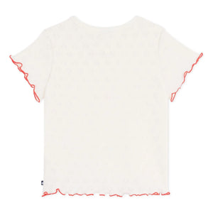 Petit Bateau - T-Shirt mit Ajurmuster, Rüschen und Herzen | Ecru