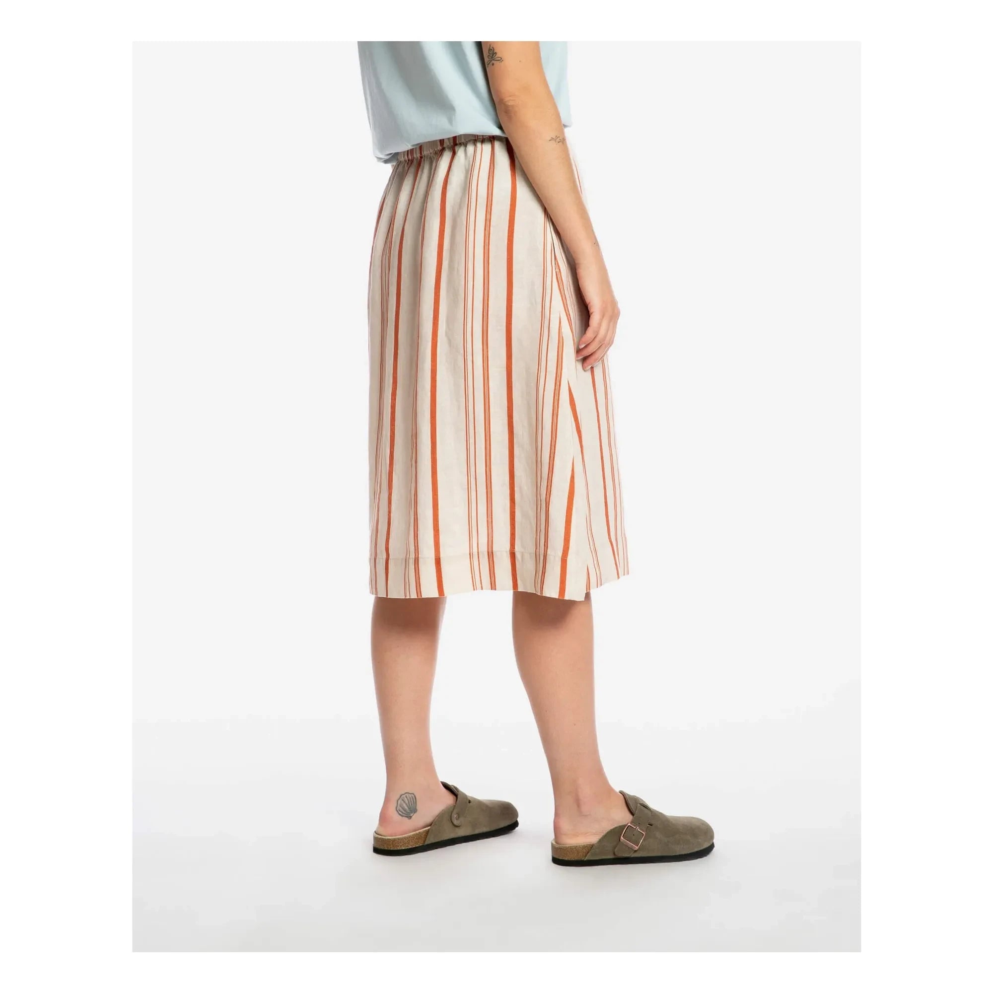 Matona - Gestreifter Leinen-Midi-Rock | Off-White