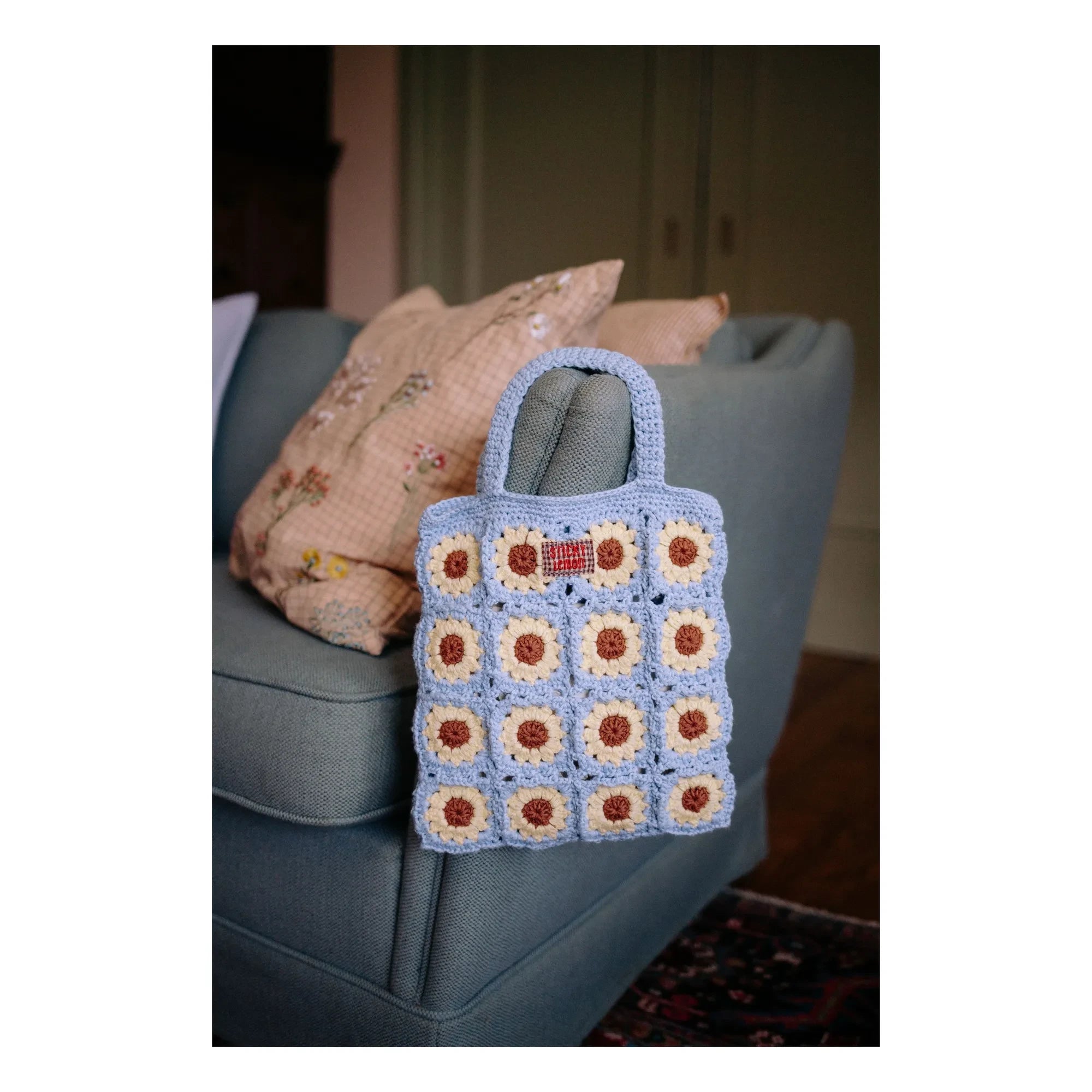 Sticky Lemon - Blumen Häkeltasche | Braun