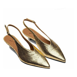 Lachoix - Hinten offene Schuhe mit Metallic-Absatz | Gold