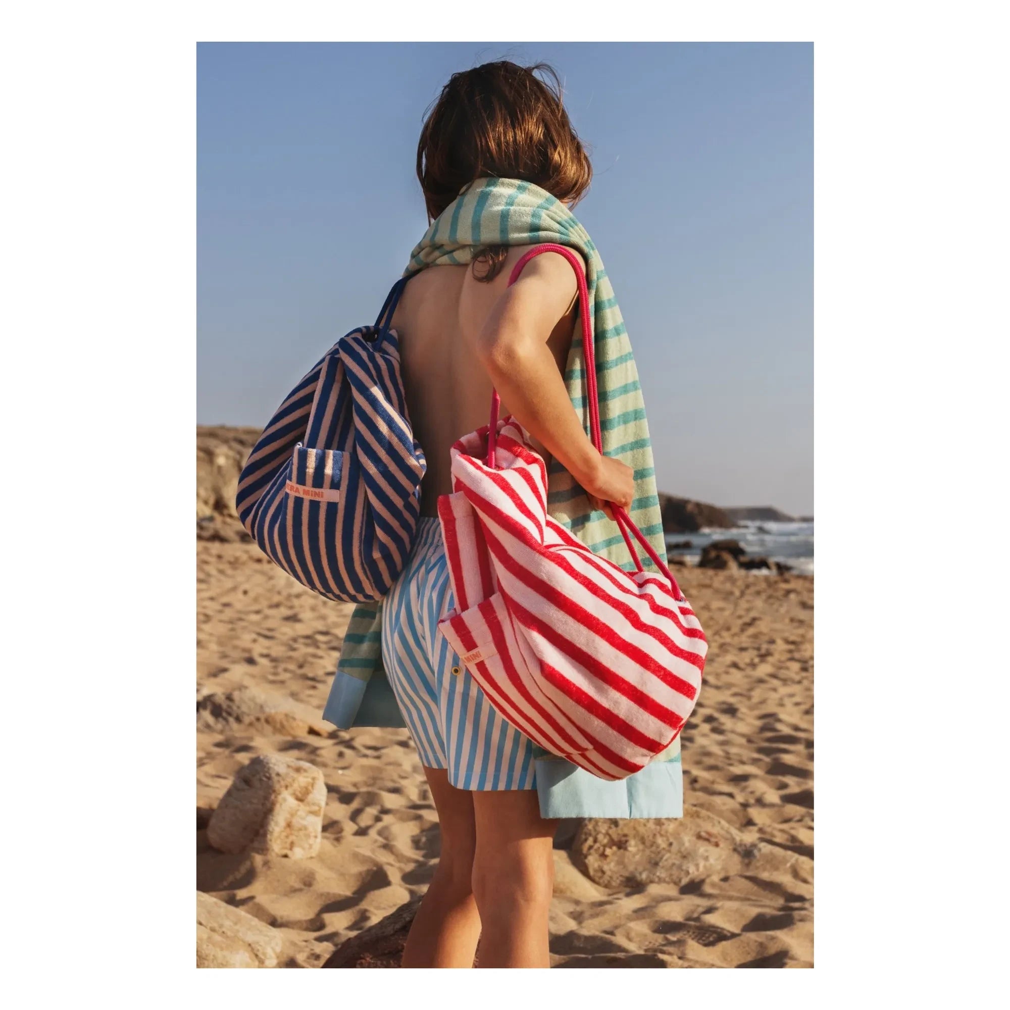 Jera Mini – Gestreifter Frottee-Rucksack | Rosa