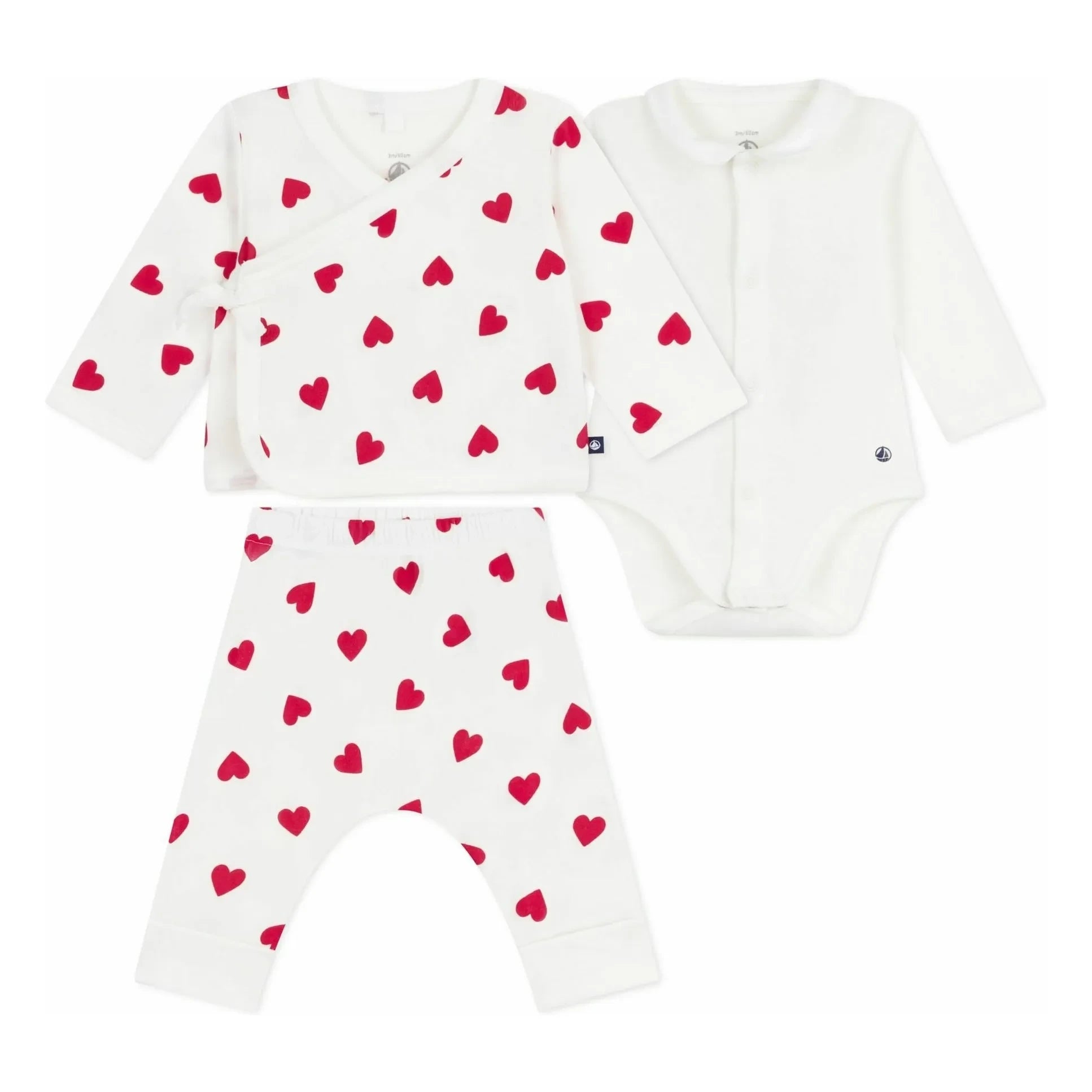 Petit Bateau - 2-teiliges Body- und Pyjama-Set Bio-Baumwolle Herzen | Weiß