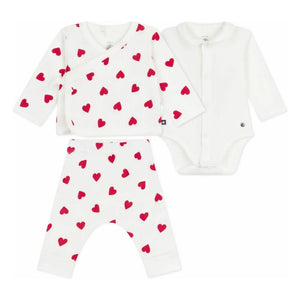Petit Bateau - 2-teiliges Body- und Pyjama-Set Bio-Baumwolle Herzen | Weiß