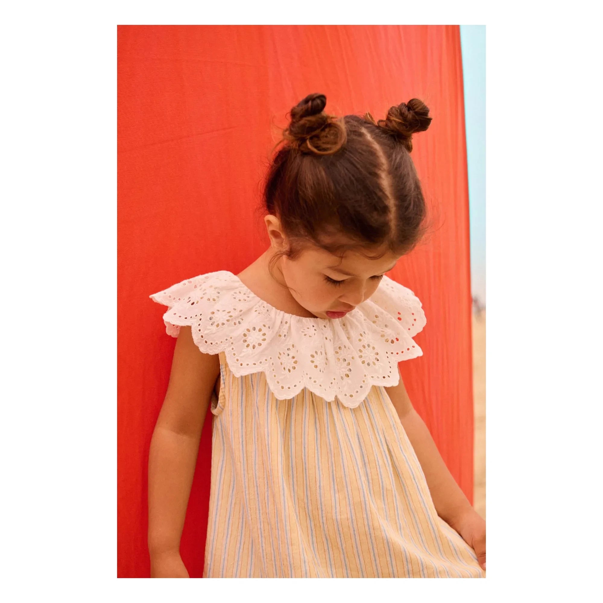Louise Misha - Danya Gestreiftes Kleid aus Bio-Baumwolle | Gelb