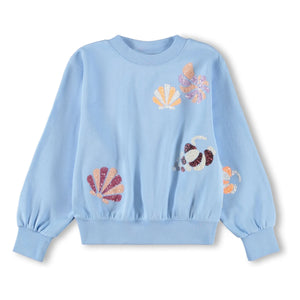 Molo – Sweatshirt mit Muschel-Print aus Bio-Baumwolle | Hellblau