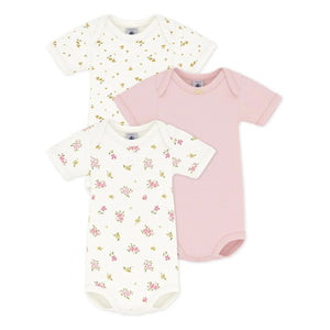 Petit Bateau - Body-Set aus 3 Blumen-Bodys aus Bio-Baumwolle | Rosa