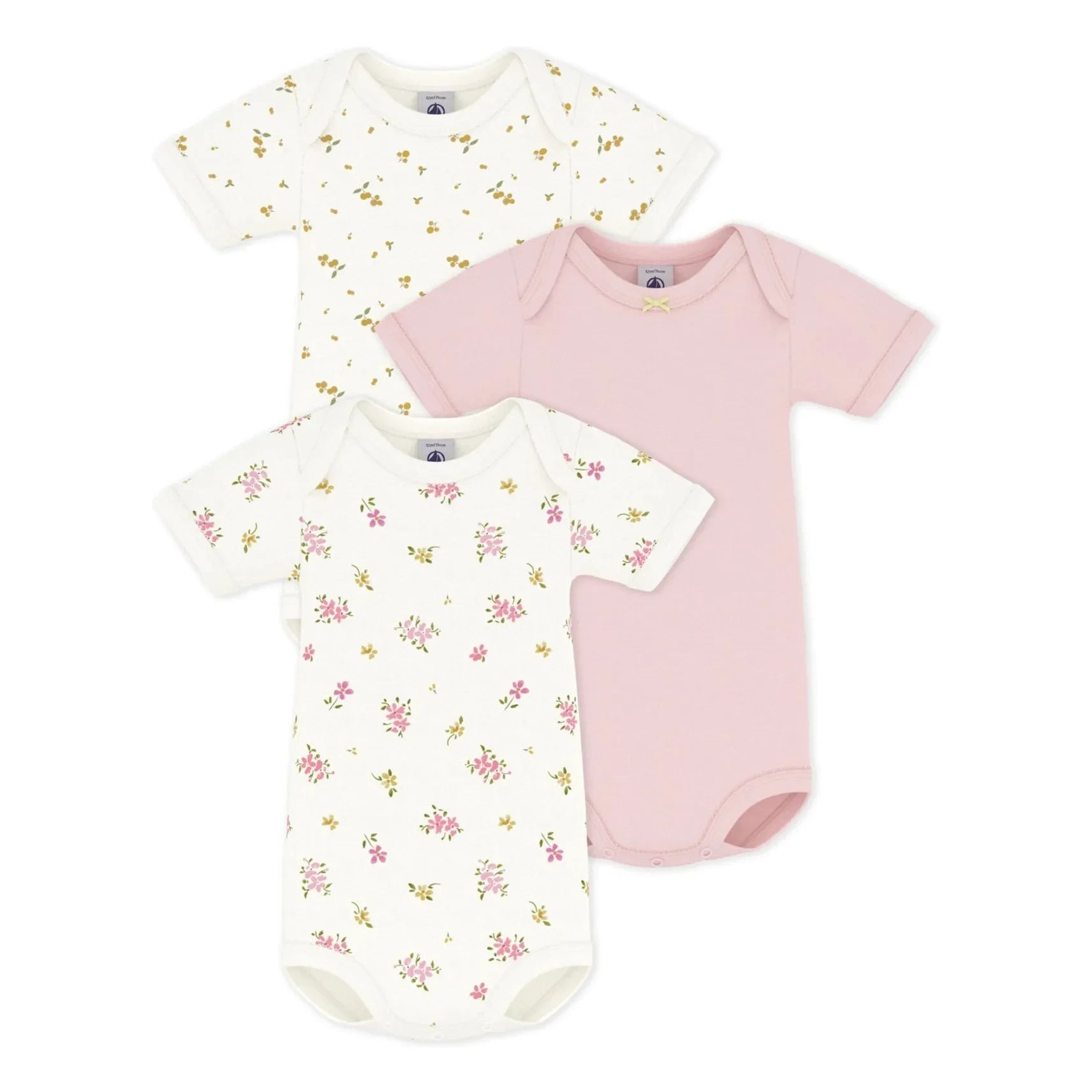 Petit Bateau - Body-Set aus 3 Blumen-Bodys aus Bio-Baumwolle | Rosa