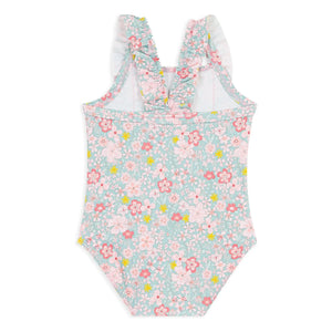 Petit Bateau - Baby-Badeanzug mit Blumenmuster und Rüschen | Türkis