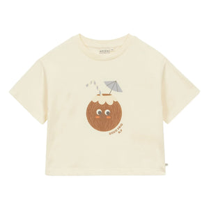 Arsène et Les Pipelettes - Bio-Baumwoll-T-Shirt mit Kokosnuss-Print | Ecru