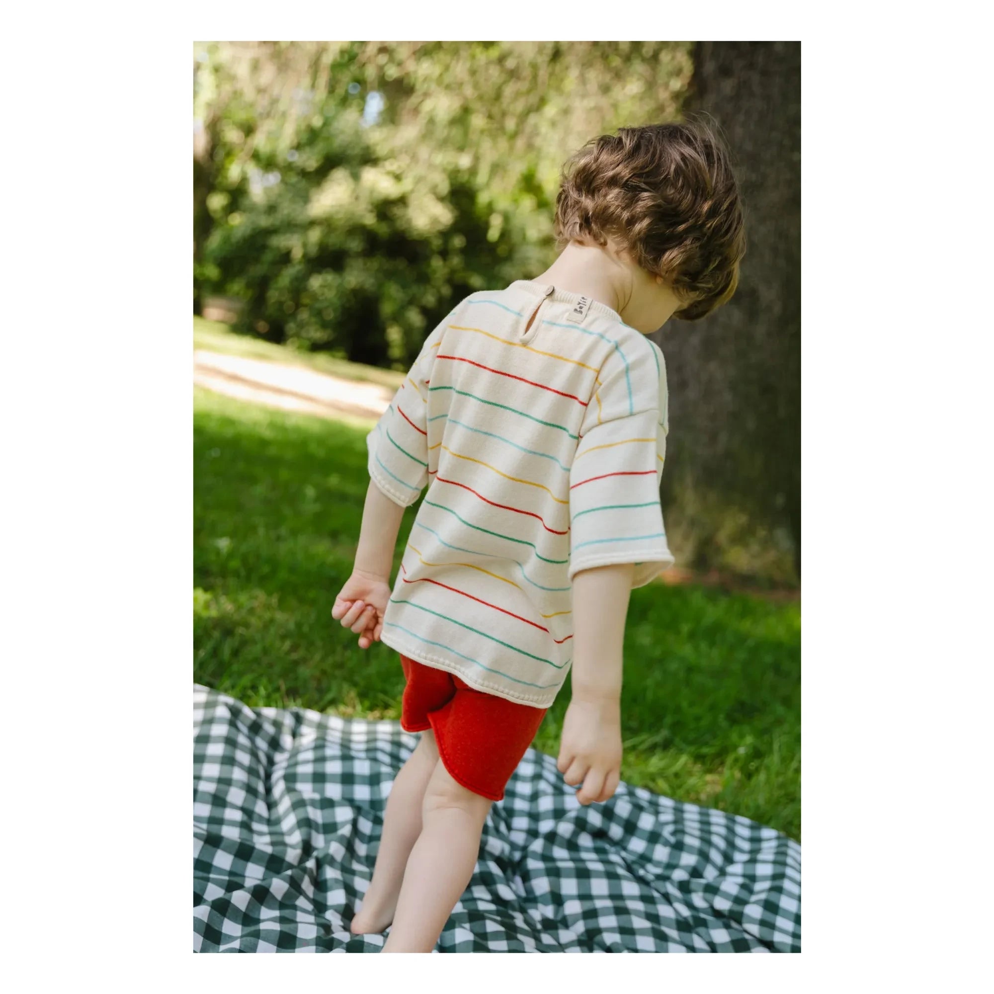 Bayiri - Botanik Gestreiftes Bio-Baumwoll-T-Shirt | Ecru