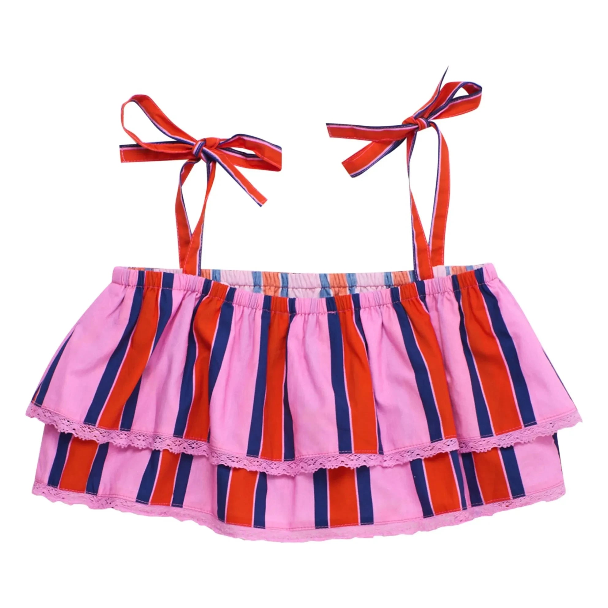 Maison Mangostan - Gestreiftes Crop Top mit Rüschen | Rosa
