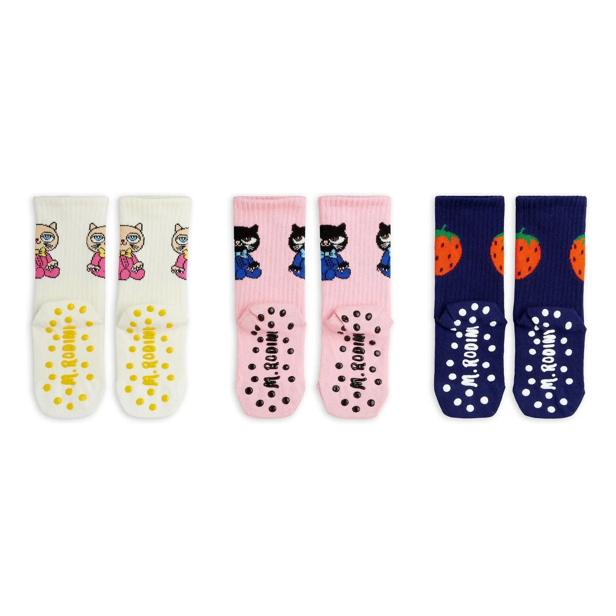 Mini Rodini - Set aus 3 rutschfesten Socken aus Bio-Baumwolle | Rosa