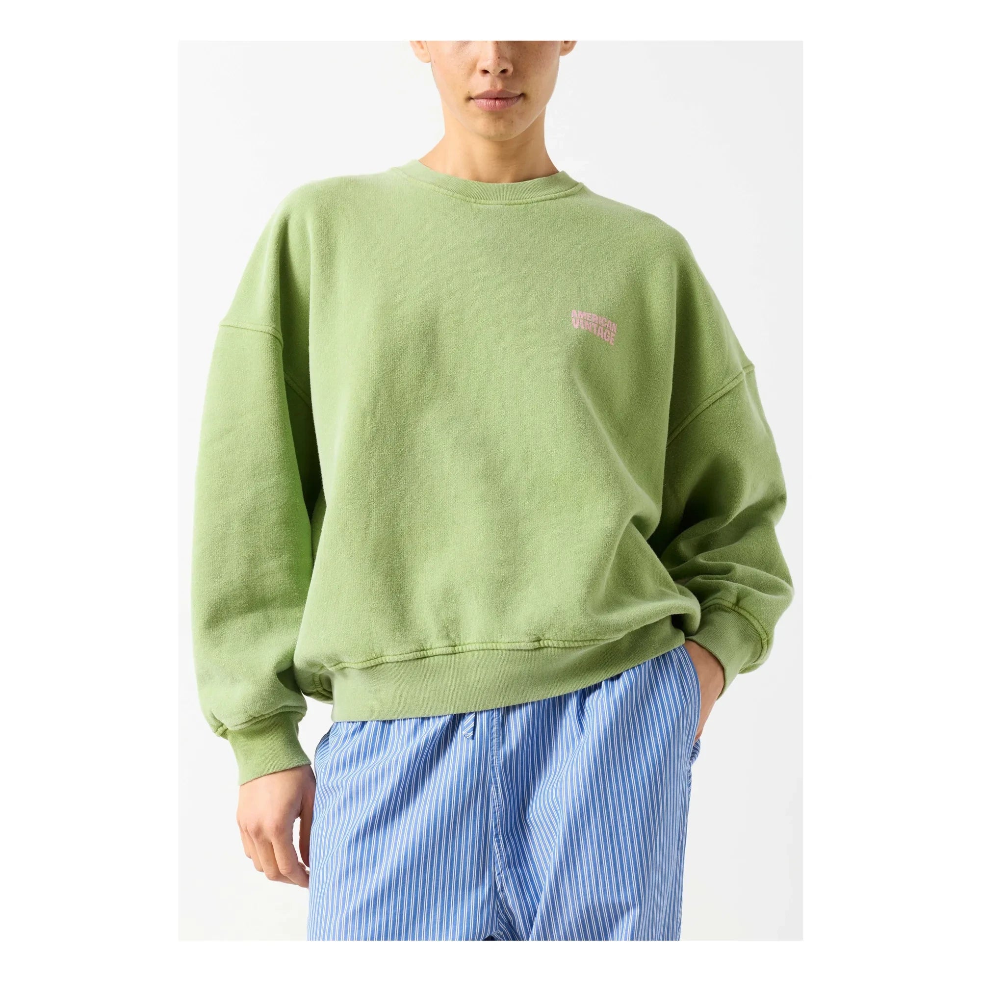American Vintage - Plizzy Baumwoll-Sweatshirt | Blassgrün