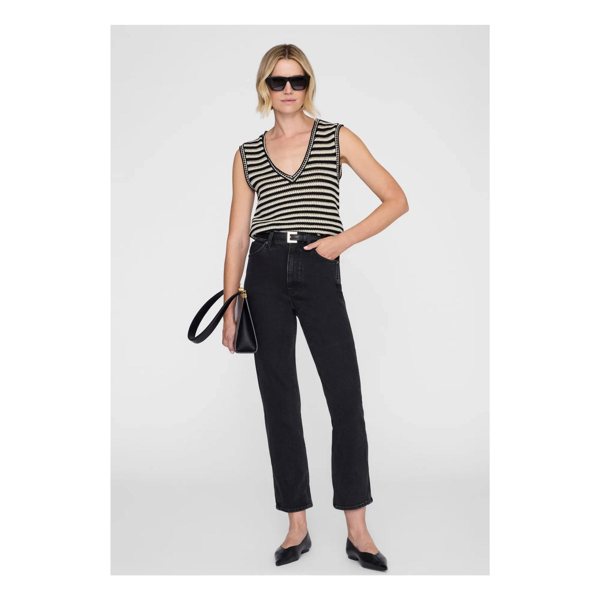 Anine Bing – Gestreiftes Lowen Tanktop | Schwarz