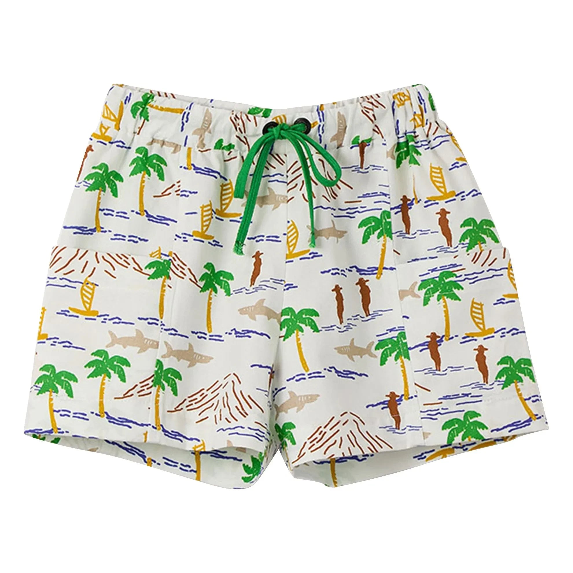 Fabula - Shorts mit Palmenmuster und Tunnelzug | Weiß