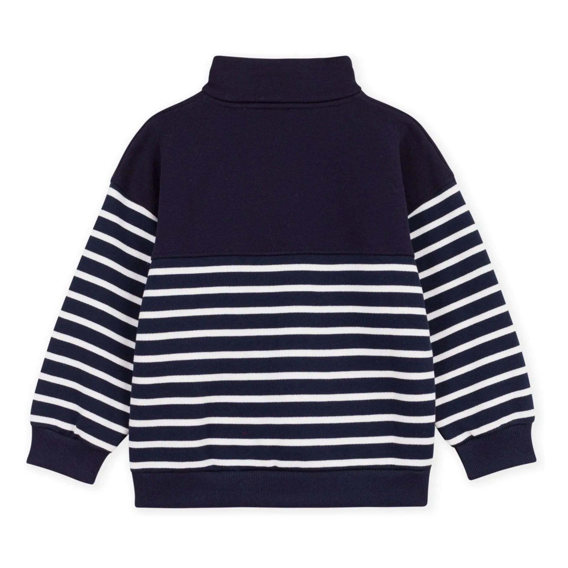 Petit Bateau - Çizgili organik pamuklu triko yakalı sweatshirt | Lacivert
