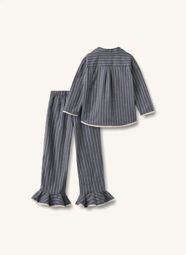 Wheat - Gestreifter Bio-Baumwoll-Pyjama | Grau-blau