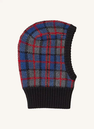 Caramel - Plomo Karomuster Merino Woll Balaclava | Grau Blau