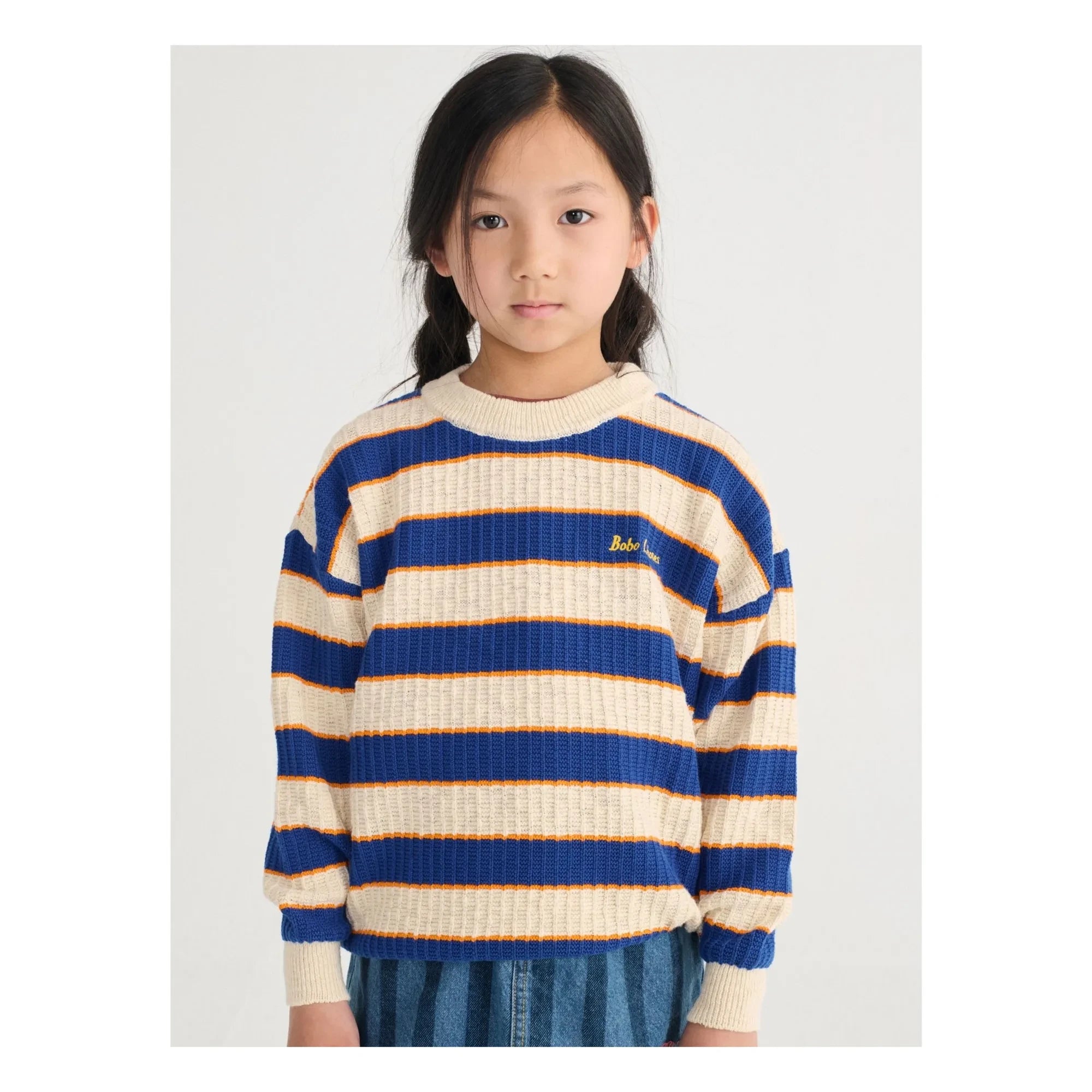 Bobo Choses – Gestreifter Pullover aus Bio-Baumwolle | Heather Beige