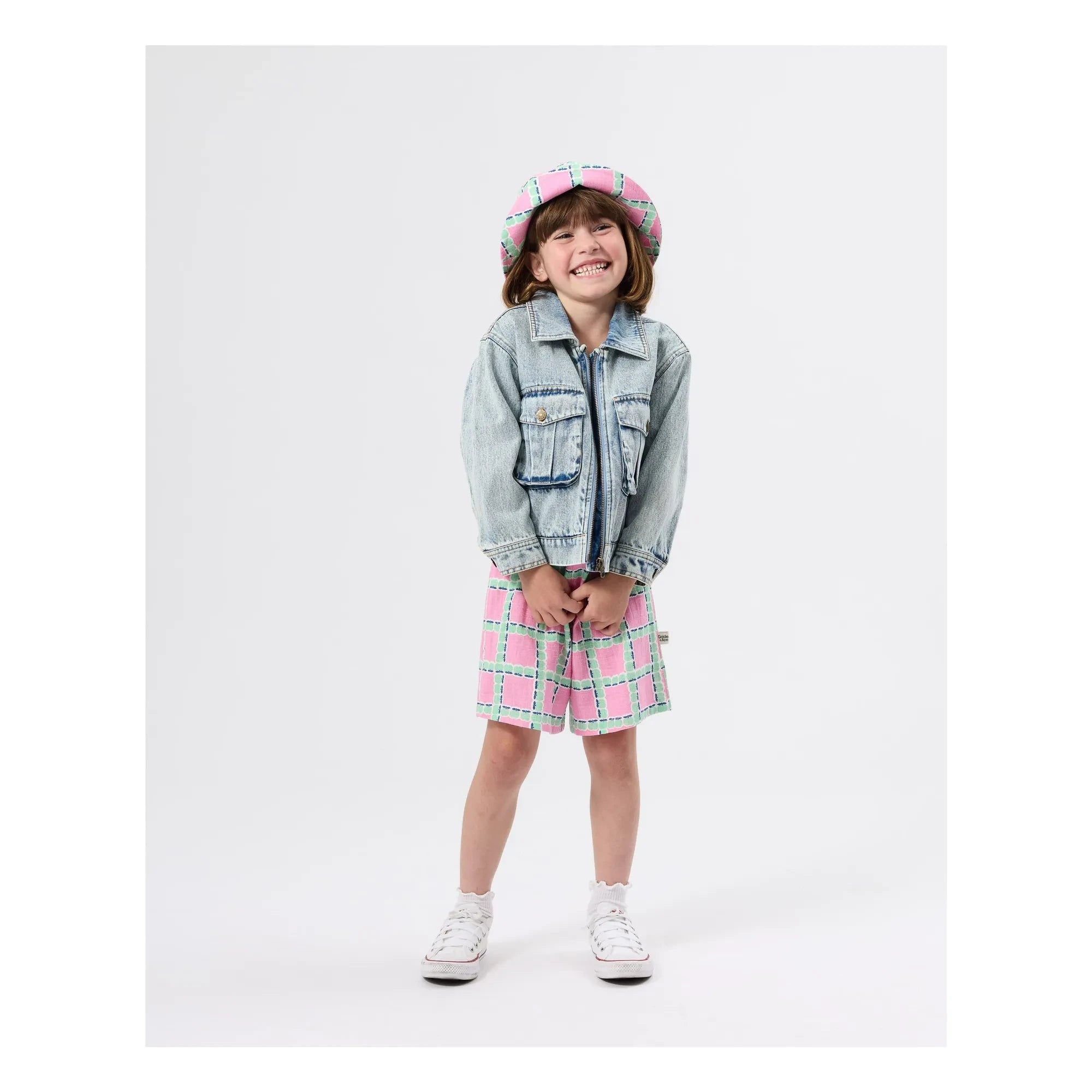 Goldie + Ace - Carreaux Kurzer Overall | Rosa