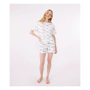 Petit Bateau – Schlafanzug-Shorts aus gerippter Bio-Baumwolle | Ecru