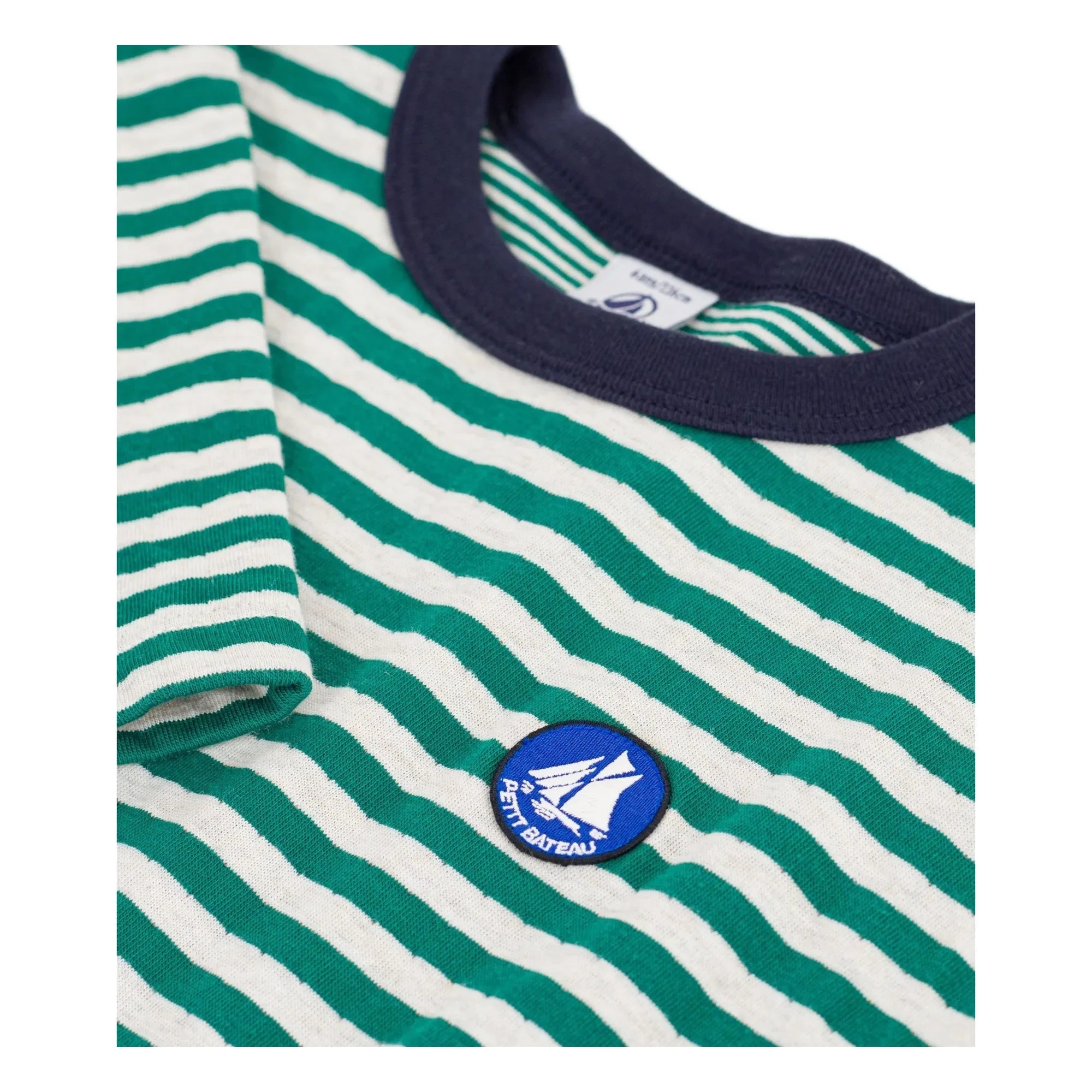 Petit Bateau - Organik pamuklu çizgili logolu Tişört | Yeşil