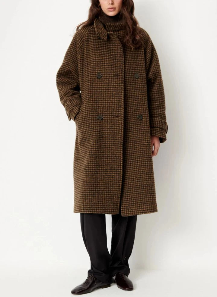 Sessùn - Bleechecks Wollmantel | Taupe-Braun