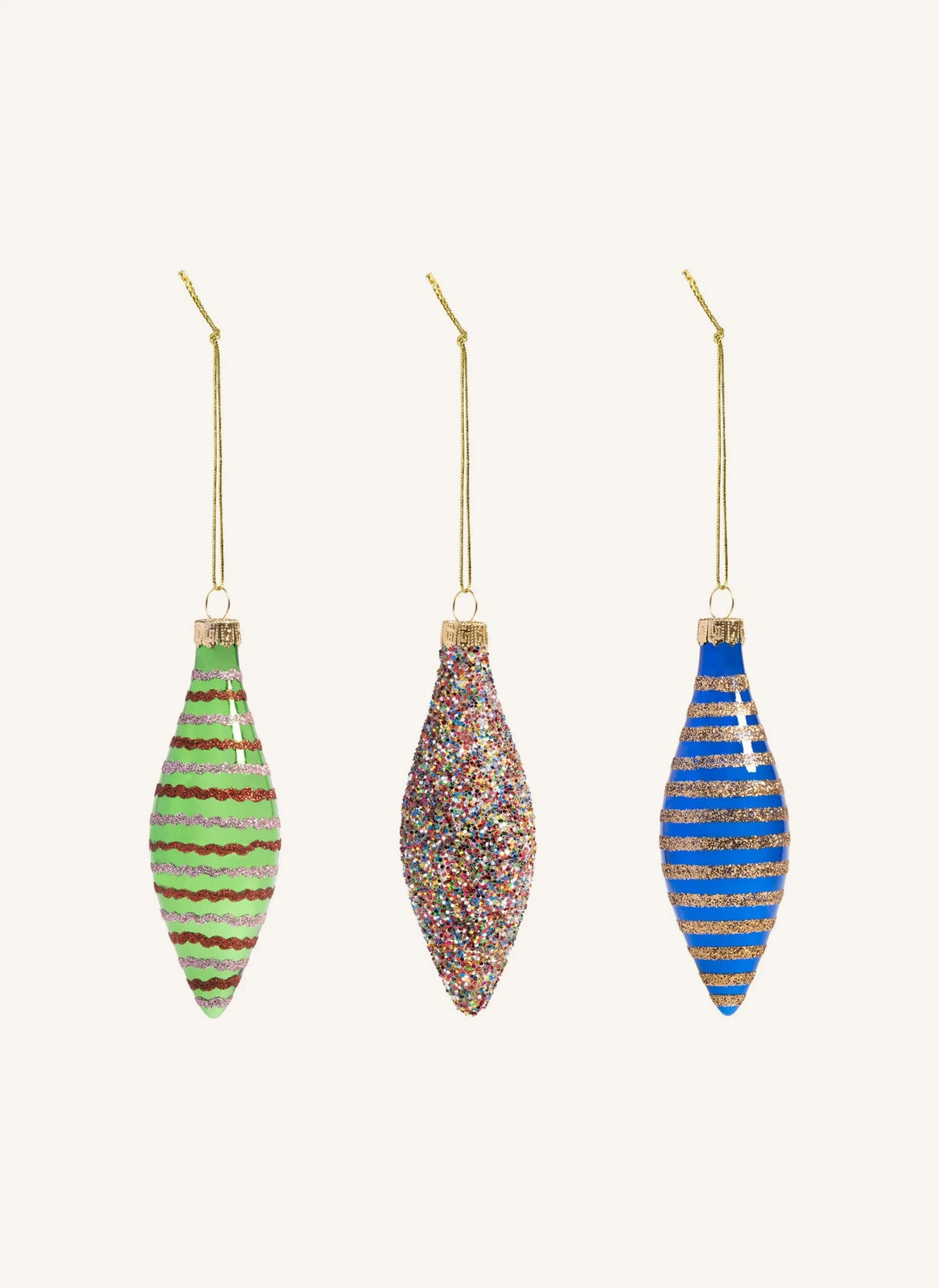 &Klevering - 3er Set Glas Weihnachtsbaumschmuck