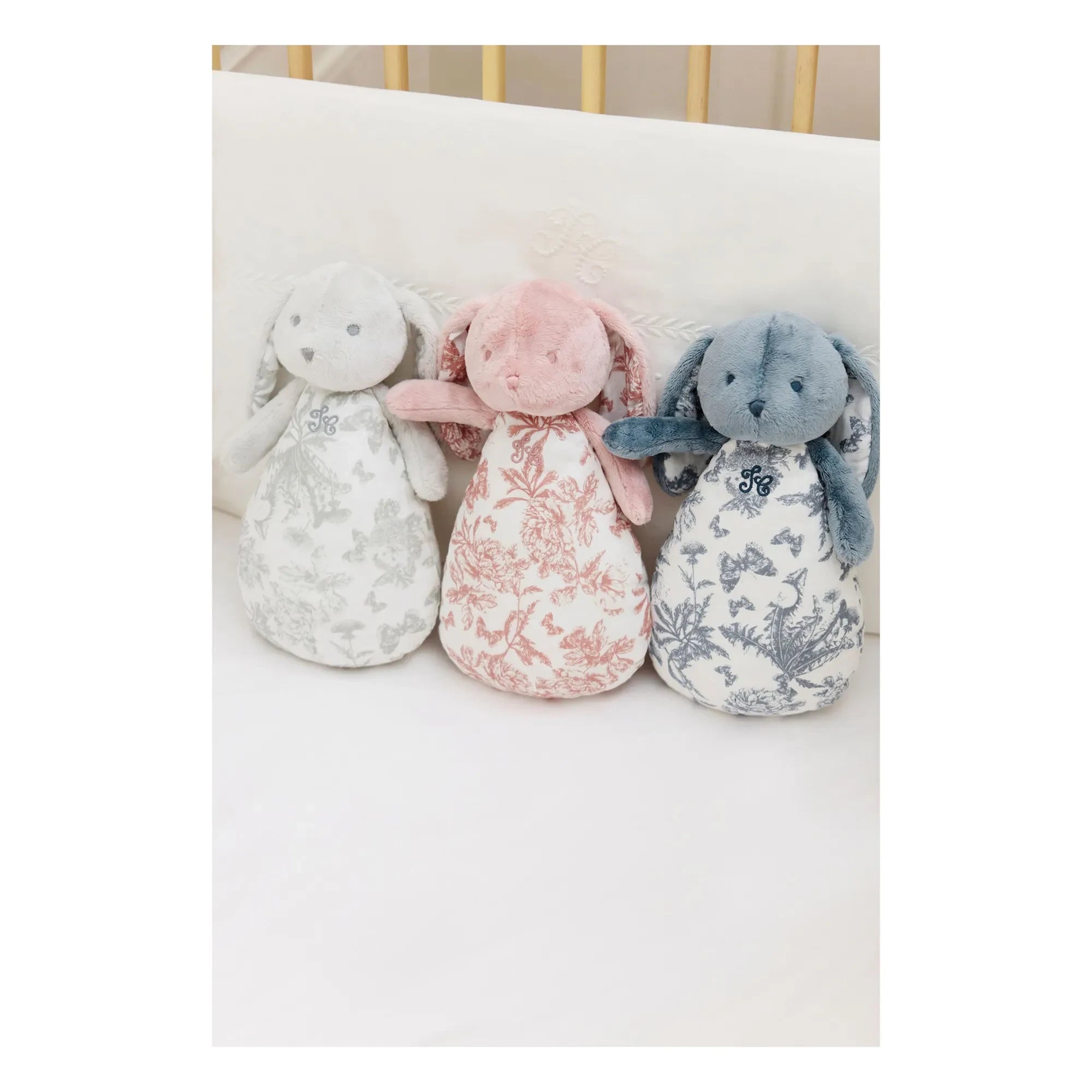 Tartine et Chocolat - Nachtlicht Doudou Augustin das Kaninchen Toile de Jouy | Hellgrau