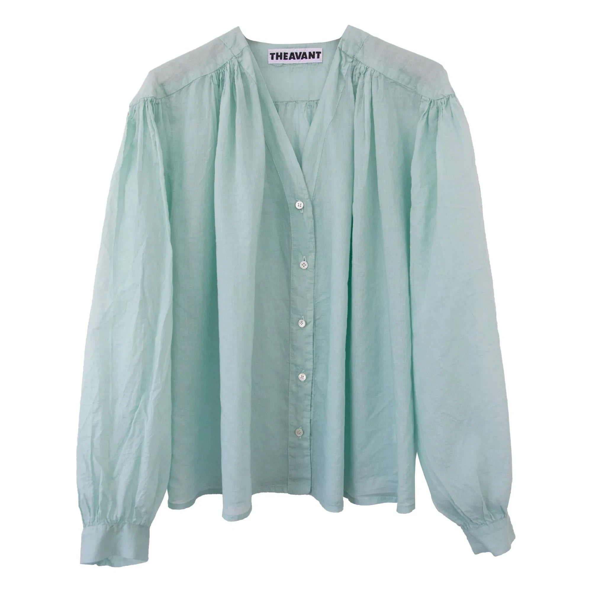 THEAVANT – Vintage V-Ausschnitt Baumwollbluse | Aquagrün
