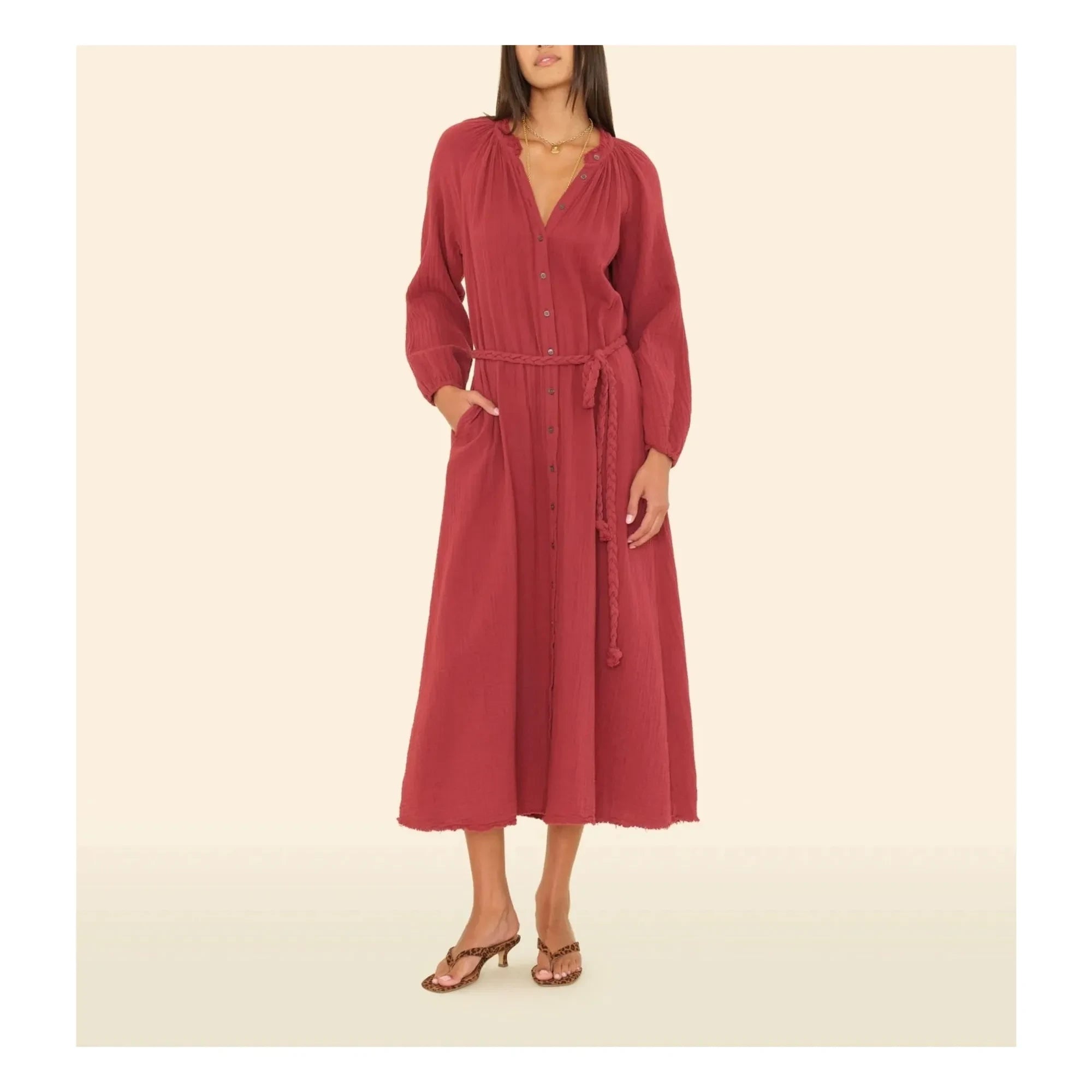Xirena - Andrea Baumwoll-Gaze Kleid | Rot