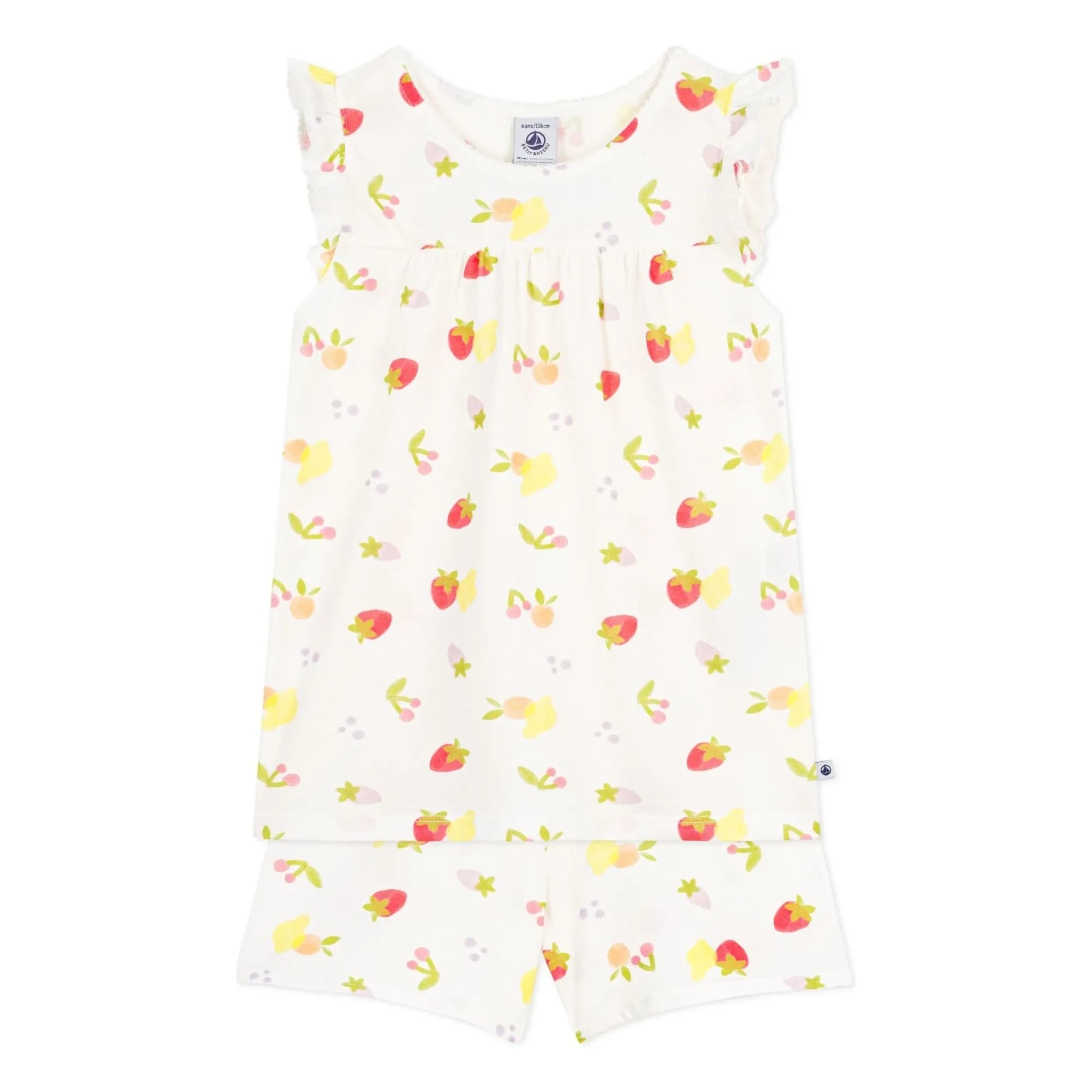 Petit Bateau - Kurzer Pyjama aus Bio-Baumwolle - mit Früchten | Ecru