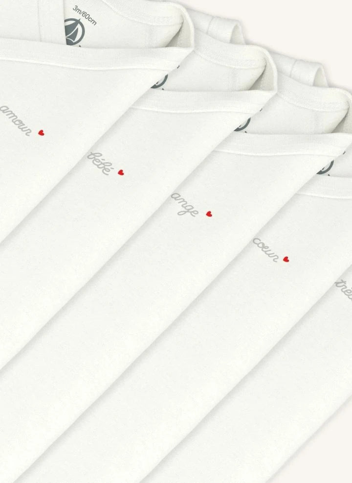 Petit Bateau - 5er Mon Coeur Bio-Baumwoll-Wickelbody-Set | Weiß