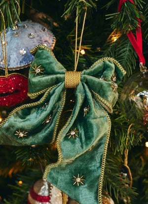 Anna + Nina - Crimson Luxe Perlen Dekorative Weihnachts Schleife | Grün