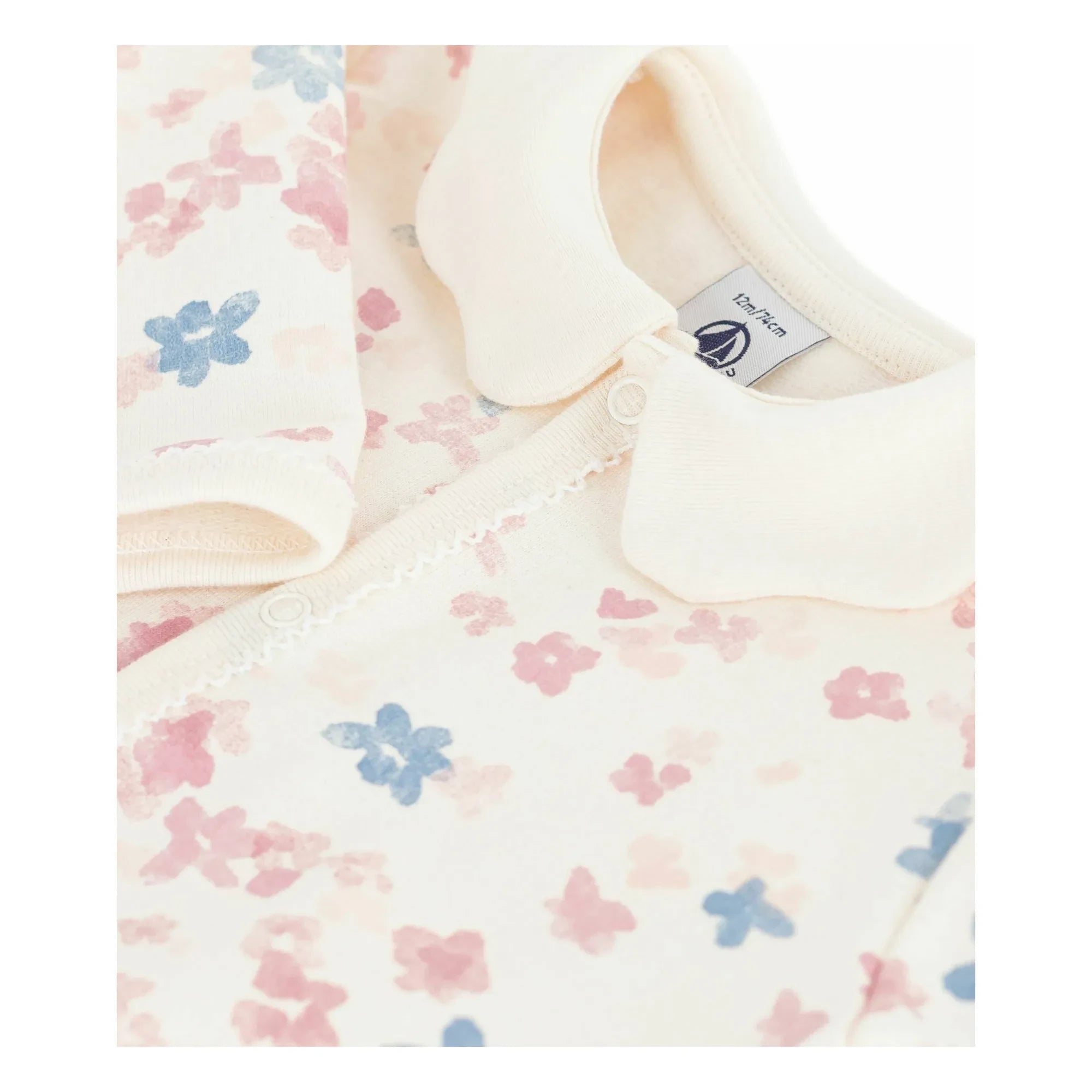 Petit Bateau - Schlafanzug mit Blumenmuster und Kragen aus Bio-Baumwolle | Ecru