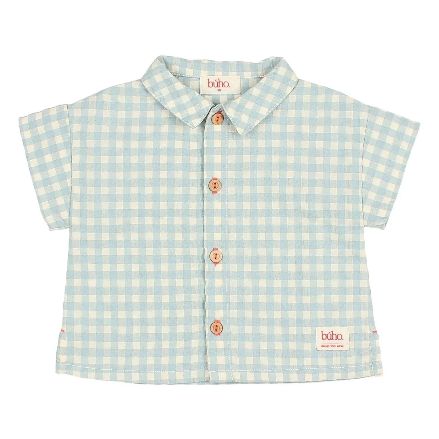 Búho - Gingham Seersucker Bio-Baumwoll Babyhemd | Aqua