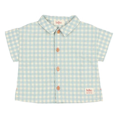 Búho - Gingham Seersucker Bio-Baumwoll Babyhemd | Aqua