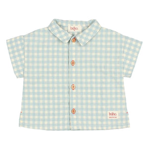Búho - Gingham Seersucker Bio-Baumwoll Babyhemd | Aqua
