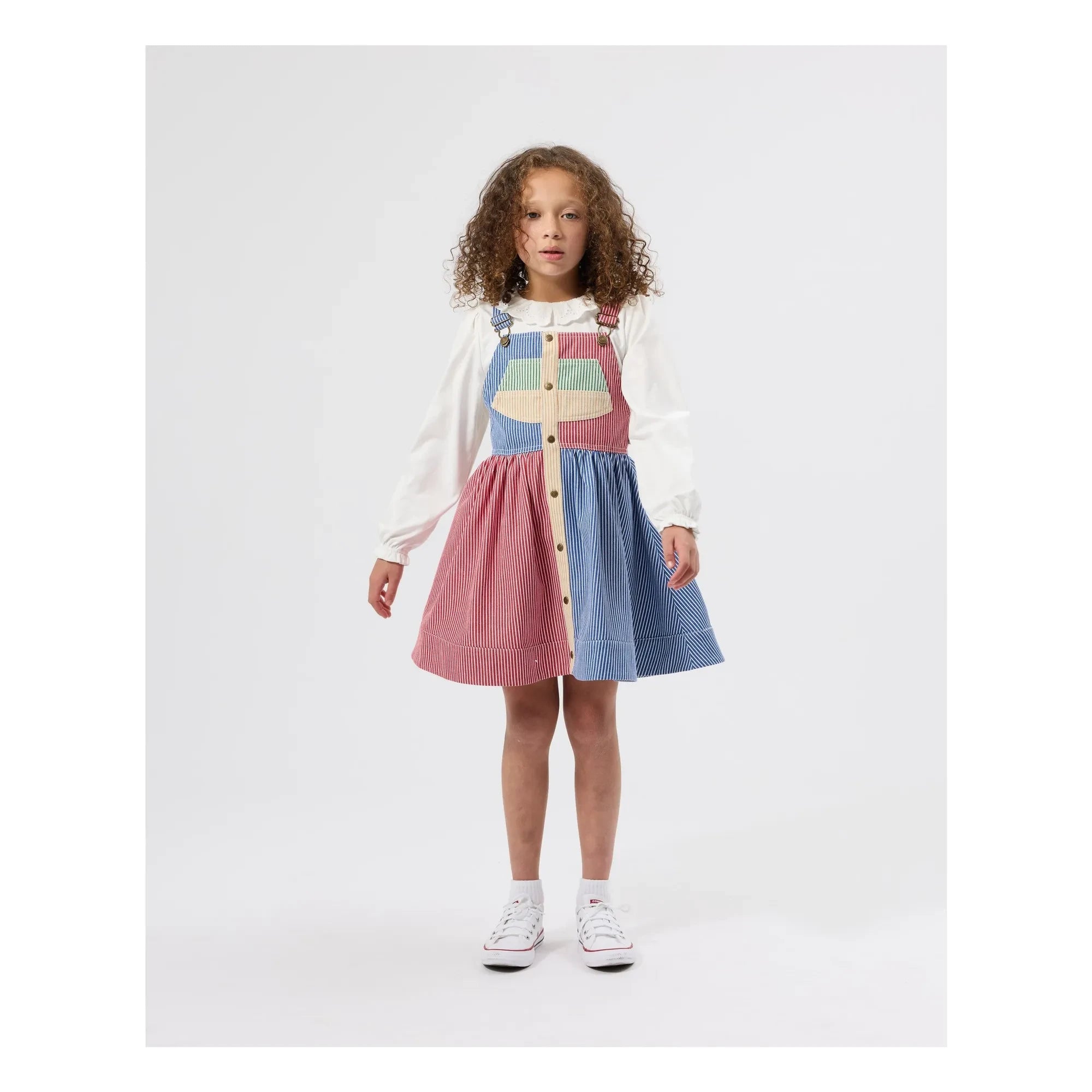 Goldie + Ace - Gestreiftes Patchwork-Latzkleid | Rot