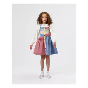 Goldie + Ace - Gestreiftes Patchwork-Latzkleid | Rot