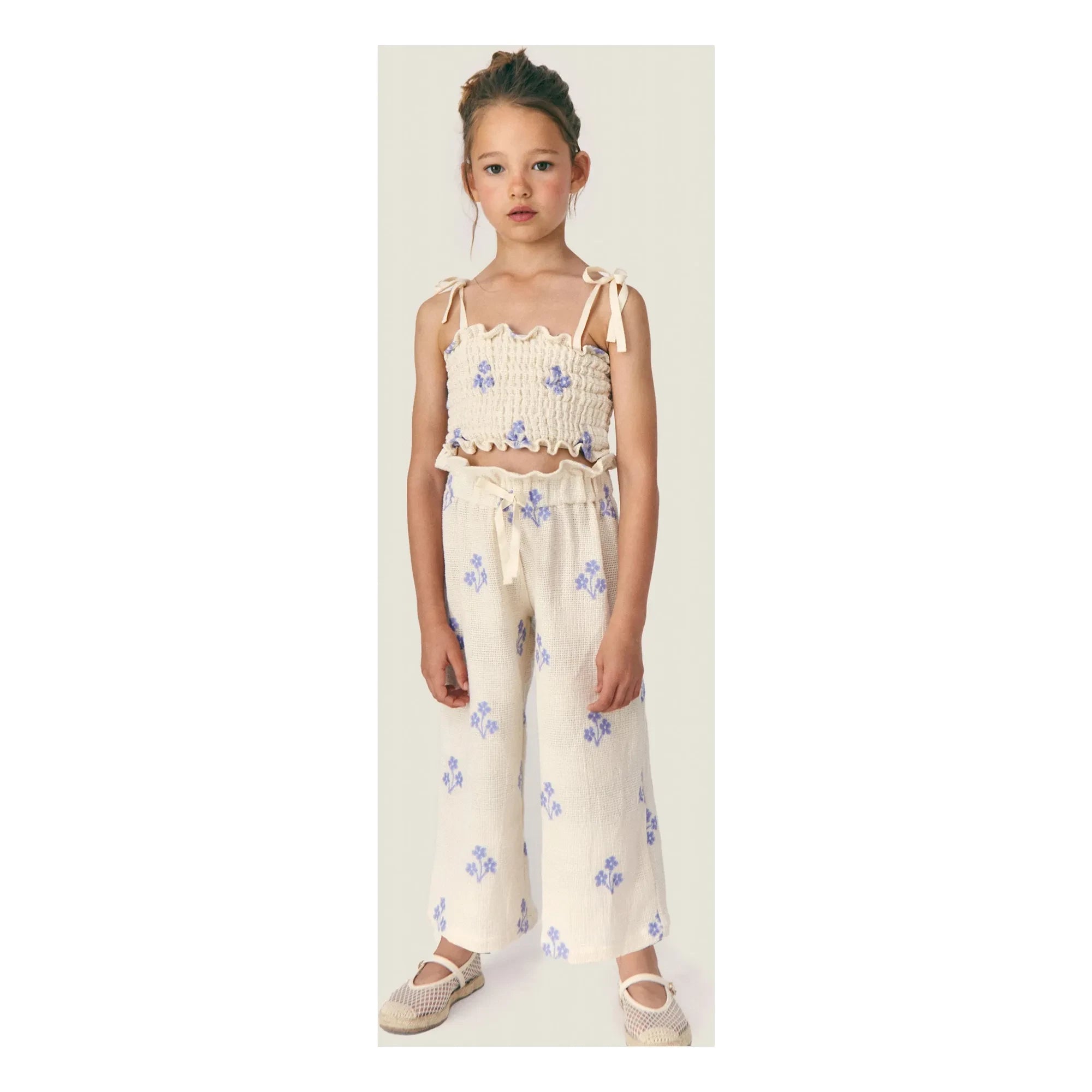 Mipounet - Sandrine Bio-Baumwollhose mit Blumenmuster | Ecru