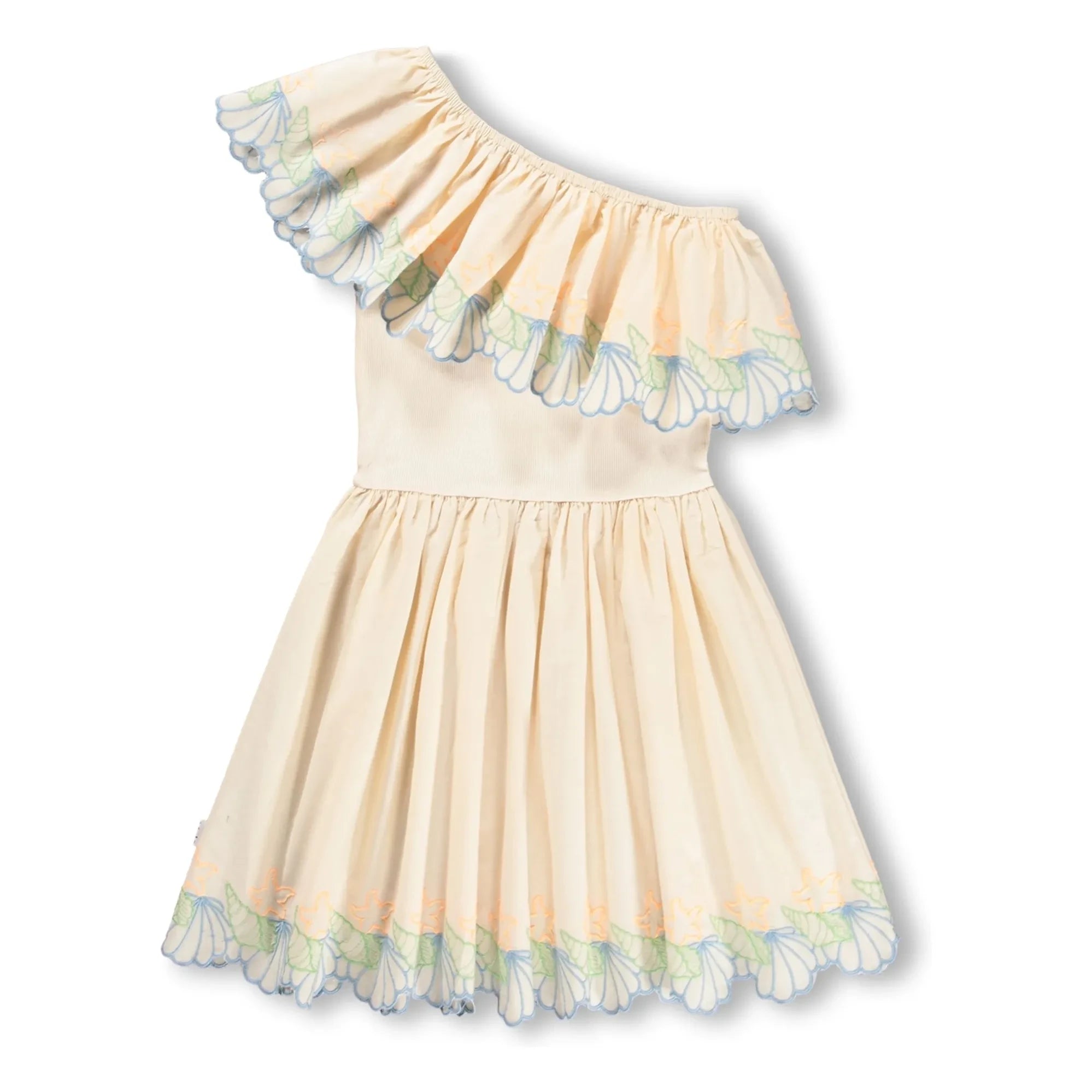 Molo - Cato Bio-Baumwoll-Kleid mit asymmetrischem Volant | Elfenbein