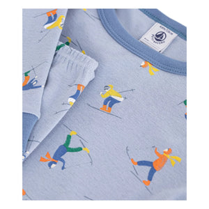 Petit Bateau - Büzgülü Pijama Kar Adamları Organik Pamuk | Gri mavi